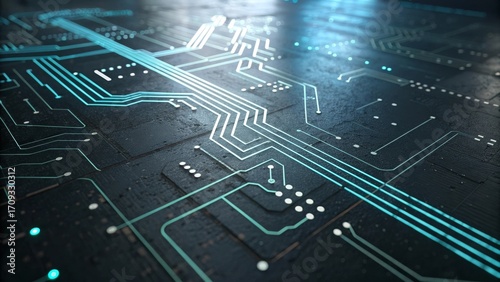 Wallpaper Mural Futuristic Digital Circuit Board: Glowing Data Flow Background Torontodigital.ca