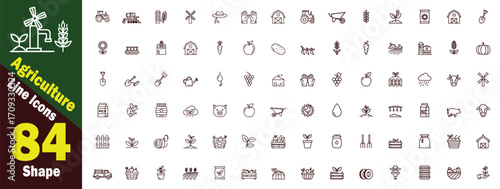 Agriculture editable Line art vector Icons Set. 84 Symbols for Farming and Rural Life, agriculture, farming, rural, icons, water, line, icons, living, sheep, machinery, apple, farm illustration. 