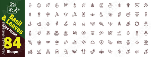 Basil and Leaves Line art editable Icons Set. Including Herbs, Plants, plants, organic, nature, food, drink, health, wellness, gardening, agriculture, growth, sand Organic Concepts vector illustration