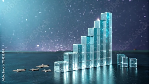 Wallpaper Mural Abstract Success Path with Glowing Blue Blocks and Stars Torontodigital.ca