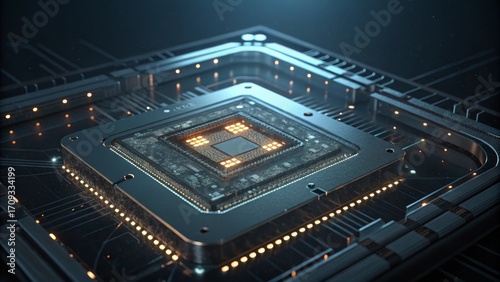 Wallpaper Mural Glowing CPU Microchip on Advanced Circuit Board Technology Torontodigital.ca