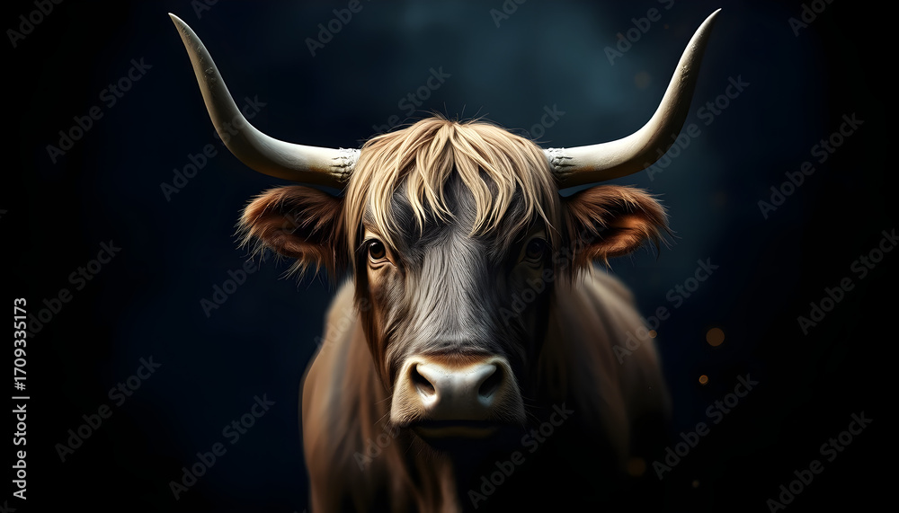 Naklejka premium Majestic highland cow portrait scottish highlands animal photography close-up view nature's beauty