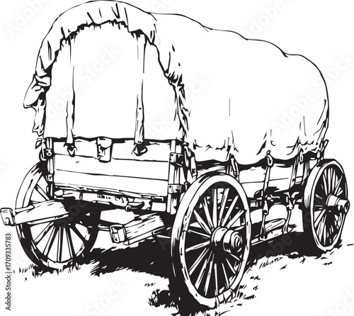 Covered Wagon Silhouette: A classic covered wagon silhouette, evoking a sense of history, exploration, and the pioneering spirit of the old west. Ideal for illustrating travel, adventure.