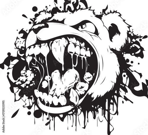 Raging Lion: A ferocious lion, its mouth wide open in a fearsome roar, is captured in a black and white, creating an intense visual impact, with dramatic expressions.