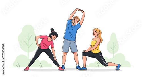 People Stretching Outdoors in a Park.
