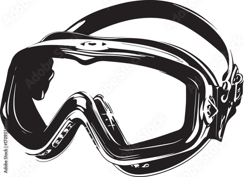 Goggles: A sleek and detailed graphic of protective goggles, ready for action, depicted in an eye-catching monochrome style.