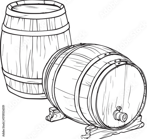 Ancient Barrels: Timeless wooden barrels stand in a vintage setting, evoking the heritage of craftsmanship and the spirit of tradition.