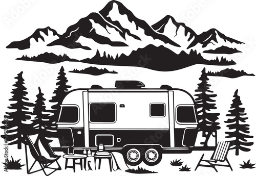 Camping Adventure Silhouette: An illustrative rendering captures the spirit of adventure.