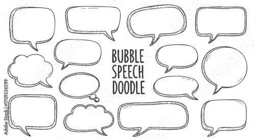 Hand drawn speech bubbles and thought clouds for creative communication and ideas