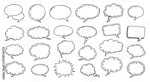 Hand-drawn speech bubbles collection for communication, design, and creative concepts with blank space