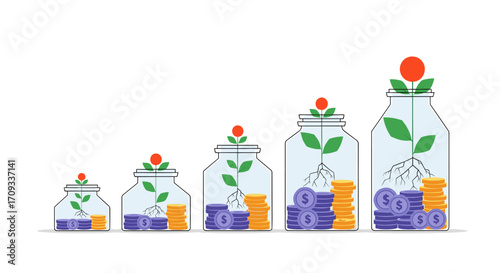 Visual representation of financial growth through savings and investment over time.