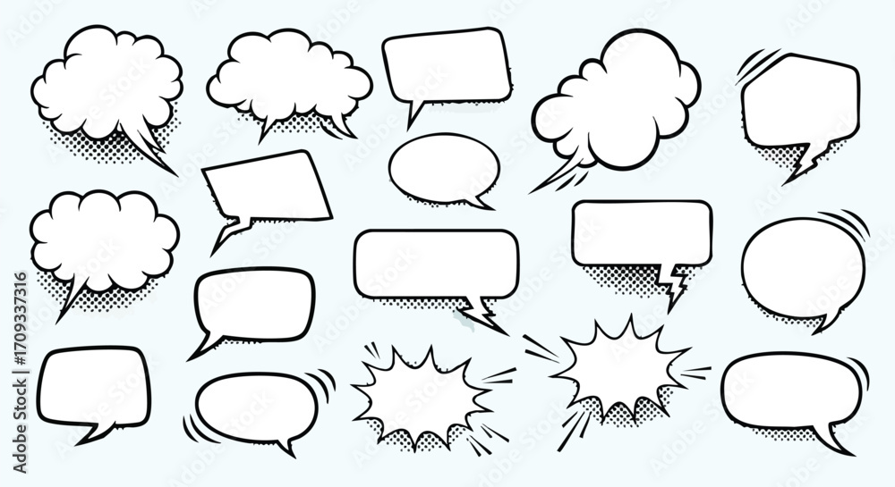 Fototapeta premium Expressive comic speech bubbles pop art, perfect for adding fun dialogue and creative messages now