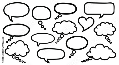 Sketchy speech bubble set for social media communication or creative thought brainstorming projects