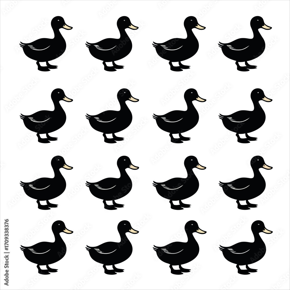 Obraz premium Vector art of black duck pattern