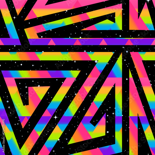 Neon space spiral. Geometric seamless pattern.