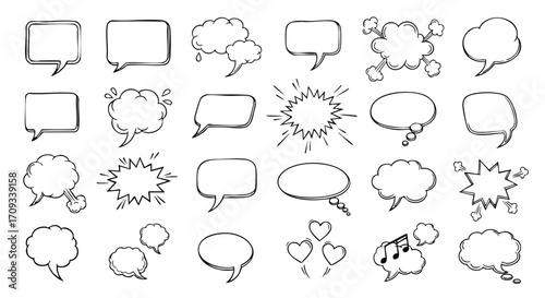 Comic book speech bubbles and thought clouds for creative design and communication needs