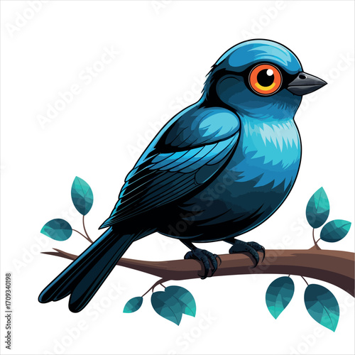 Vector art of a vibrant blue bird perches gracefully on a branch