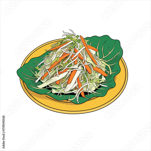 Illustration of a delicious salad with carrots and sprouts