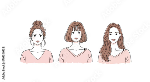 Stylish woman with diverse hairstyles showcases modern beauty trends and fresh fashion inspiration