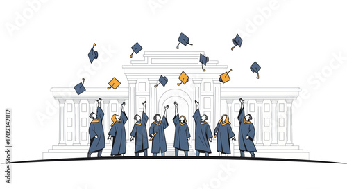 Graduating students throwing caps in the air.