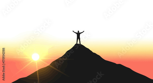 Reaching the Summit A Silhouette of Triumph at Sunrise