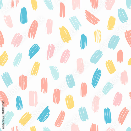 Simple seamless vector pattern with colorful brushstrokes on a white background
1