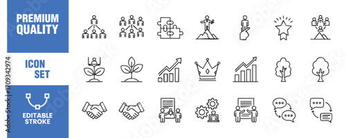 Collection of handdrawn business icons this set includes various icons related to business, management, strategy, and teamwork, all in a simple and elegant style