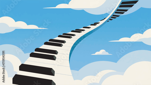 Illustration Of A Ladder To The Sky Made Of Piano Nuts Vector Design Template