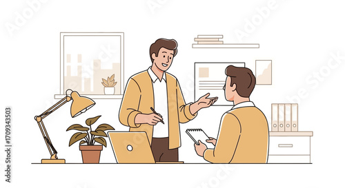 Professional colleagues engaged in a productive office discussion, collaborating on ideas and sharing insights during a corporate meeting setting, fostering teamwork and strategic development