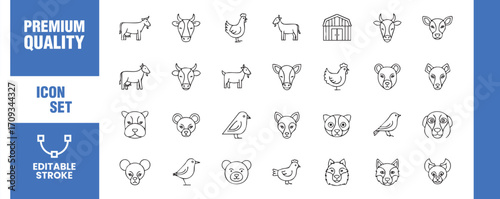 This is a set of vector icons related to farm animals, the icons are simple, modern, and easy to understand, and they cover a variety of topics related to livestock and agriculture