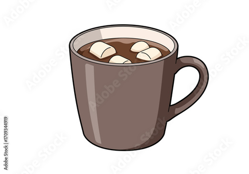 Hot Chocolate with Marshmallows in a Brown Mug.