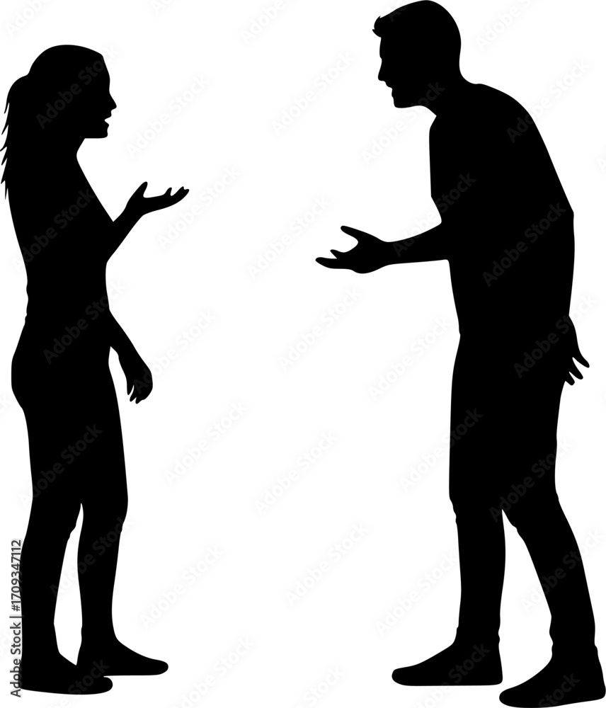 Fototapeta premium COUPLE ARGUING SILHOUETTE ON WHITE BACKGROUND