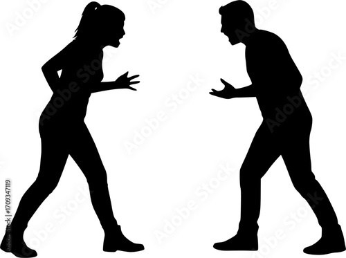 COUPLE ARGUING SILHOUETTE ON WHITE BACKGROUND
