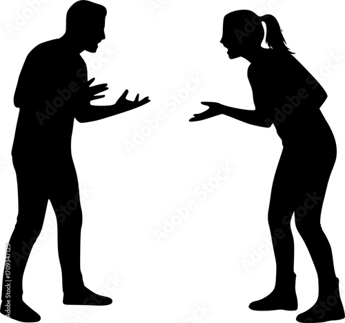COUPLE ARGUING SILHOUETTE ON WHITE BACKGROUND
