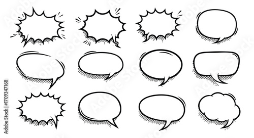 Collection of versatile comic speech bubbles for dynamic designs and expressive dialogue in your project