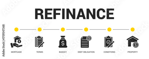 Refinance Glyph Icon Set For Web Banner. Vector Illustration Concept With Some Icons. Designed In Glyph Style