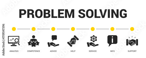 Problem Solving Glyph Icon Set For Web Banner. Vector Illustration Concept With Some Icons. Designed In Glyph Style