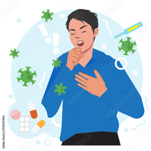 Men coughing from virus in the air  illustration
