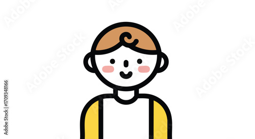 Cheerful young child with rosy cheeks and a sweet smile in a stylized cartoon illustration