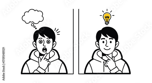 Watch a puzzled mind transform into brilliant innovation with a great idea bulb moment solution
