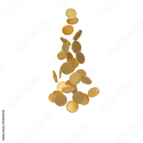 Golden coins cascade down in a striking financial illustration with clear backdrop