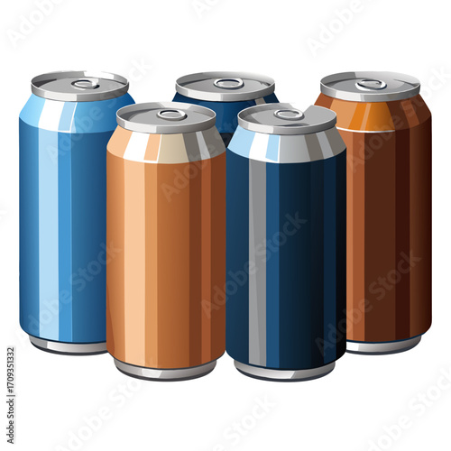 set of aluminum cans with drink