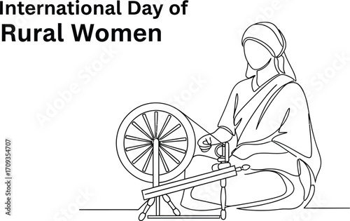 Vector art of rural woman spinning wheel for international day of rural women