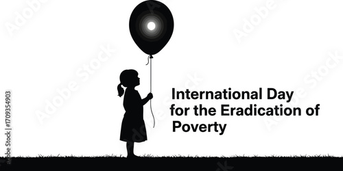 Vector art of girl with balloon for international day for the eradication of poverty
