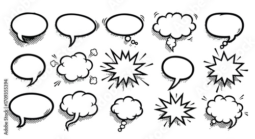 Dynamic comic speech bubbles and explosion shapes for creative communication and design projects