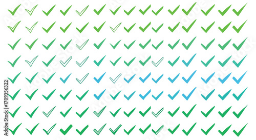 Hand-drawn checkmarks in various shades of green and blue, perfect for design elements