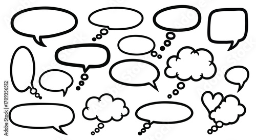 Speech bubble collection with hand-drawn style creates playful communication and thought patterns