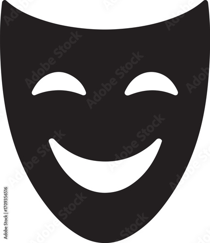 Comedy mask silhouette vector illustration for theater, drama, performance, art, entertainment and design.
