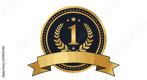 Achieve top honors with this elegant gold medal and ribbon award symbol