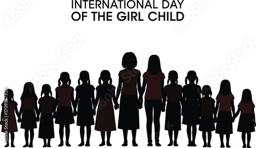 Vector art of international day of the girl child with silhouette of girls and woman